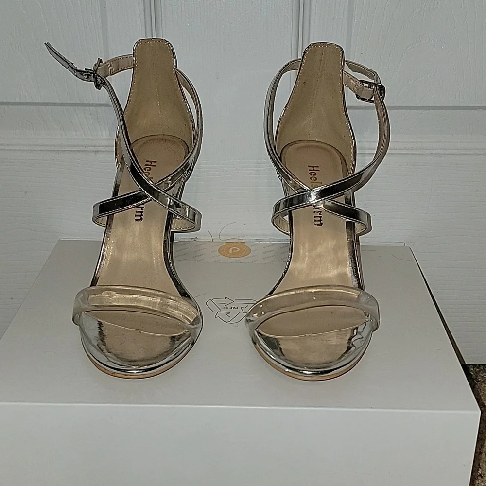 Aldo Metallic Silver Strappy Heels